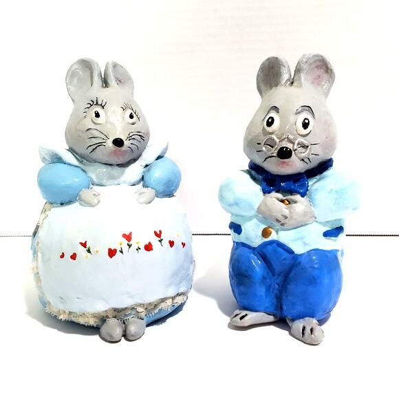 Vintage Hand Made Mom Pop Mice Statue Figurine 7 inch Grandma Grandpa Mouse - Picture 14 of 15